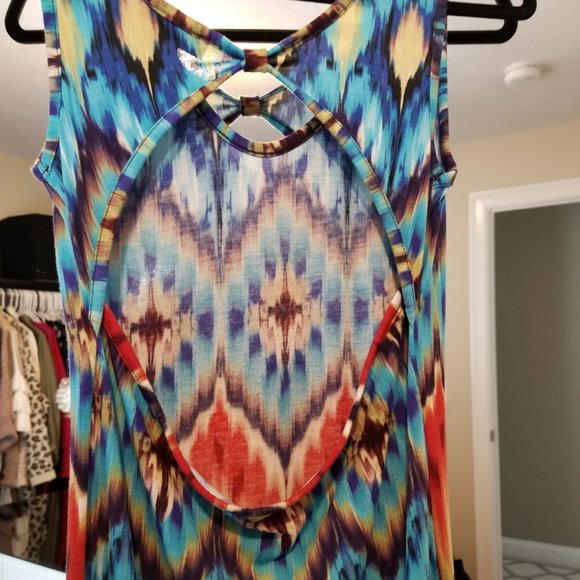 Dolce Donna Boho Tie Dye Ikat Print Maxi Dress, Size Medium - Picture 3 of 9